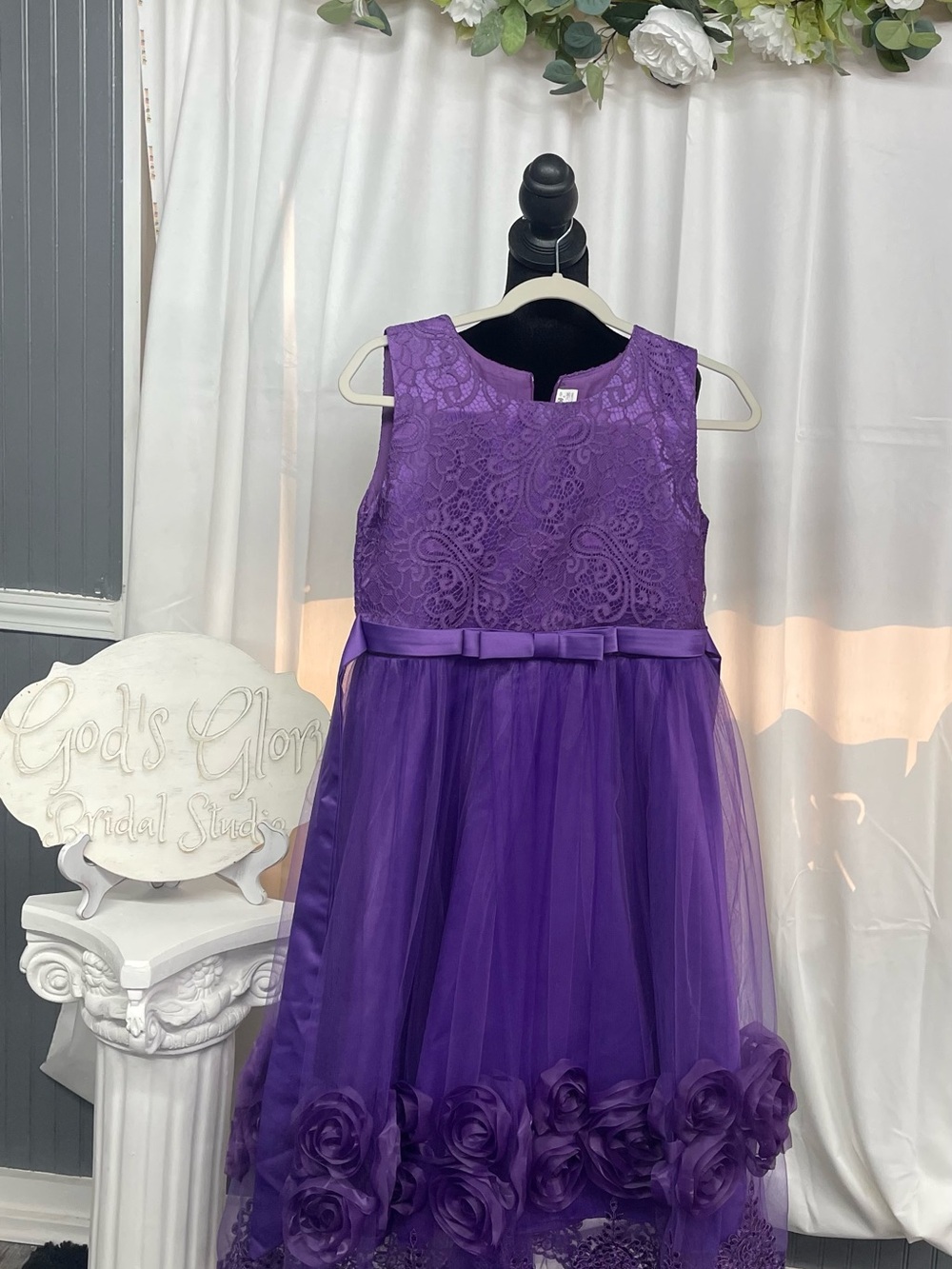 Purple Lace & Tulle Flower Hem Girls' Dress
